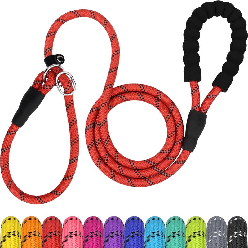 TagME Slip Leads for Dogs, 6 FT Heavy Duty Slip Leash with Padded Handle, Strong Rope No Pull Pet Training Leash for Medium Dogs,Red - Image 1